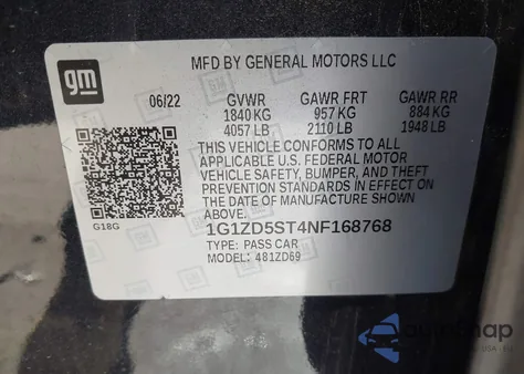 2022 Chevrolet Malibu Fwd Lt from USA, damaged, VIN 1G1ZD5ST4NF168768